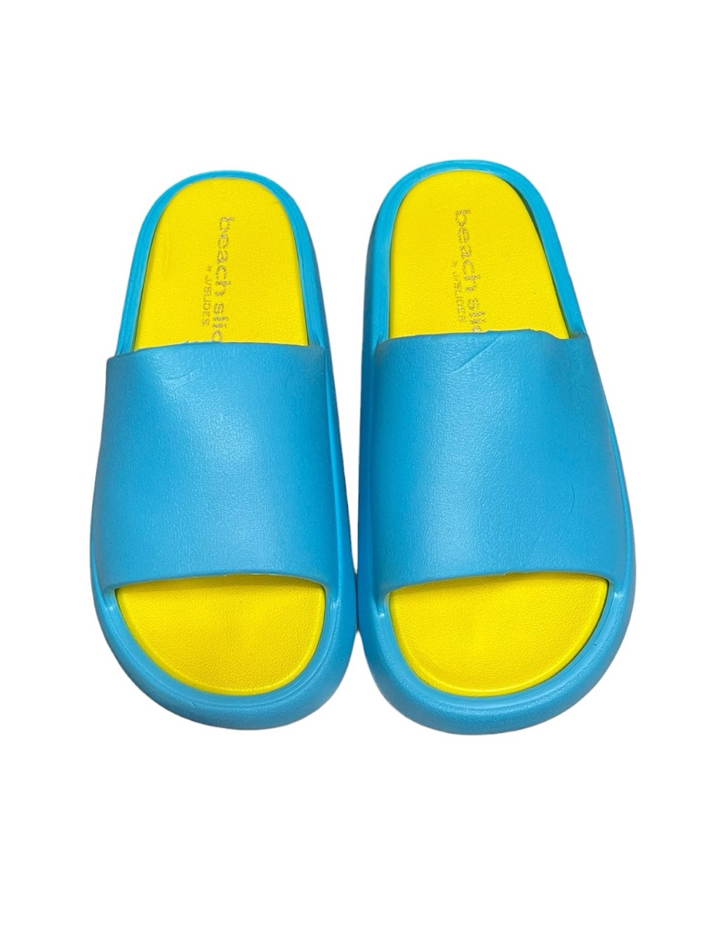 🌻NEW J/Slides Squish Beach Slides Turquoise Yellow Cushioned Sandals Women's 7 - Picture 8 of 12